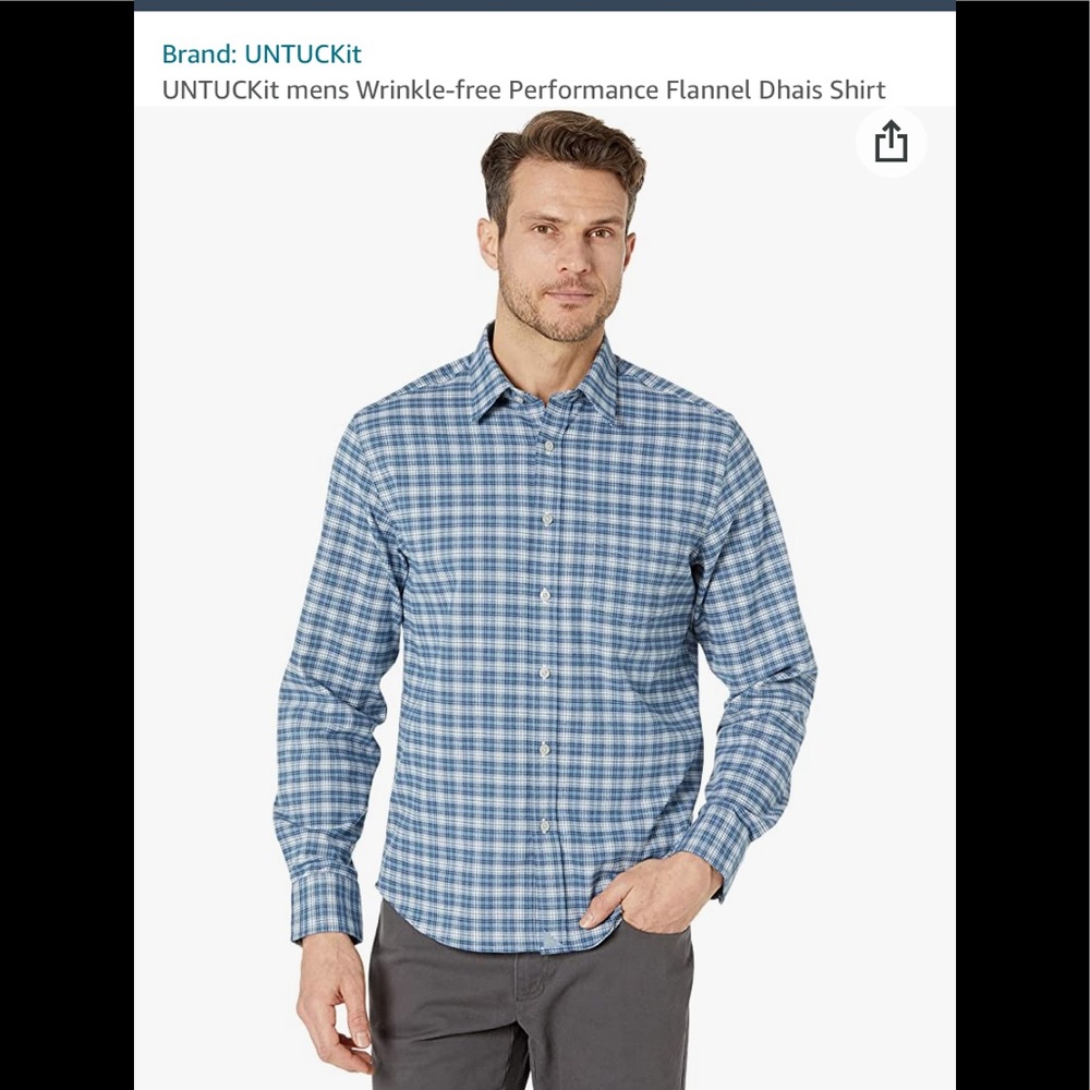 UNTUCKit Dhais Performance Flannel Blue Plaid Button Down Shirt,  Wrinkle Free